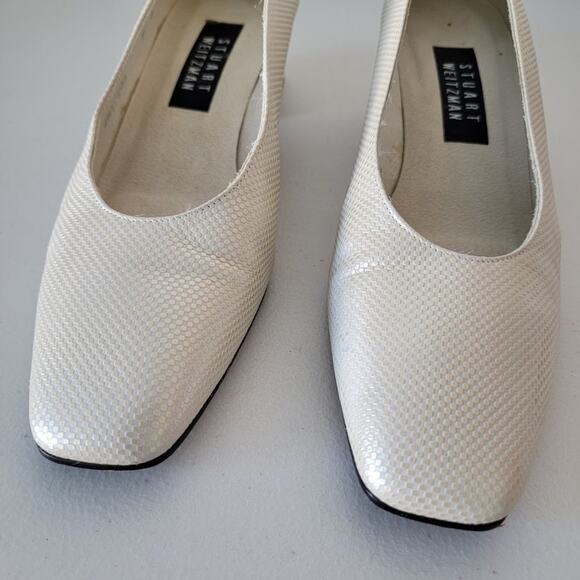 Stuart Weitzman Leather Block Heel Pumps Womens Size 9 Bone White Textured - Picture 4 of 15